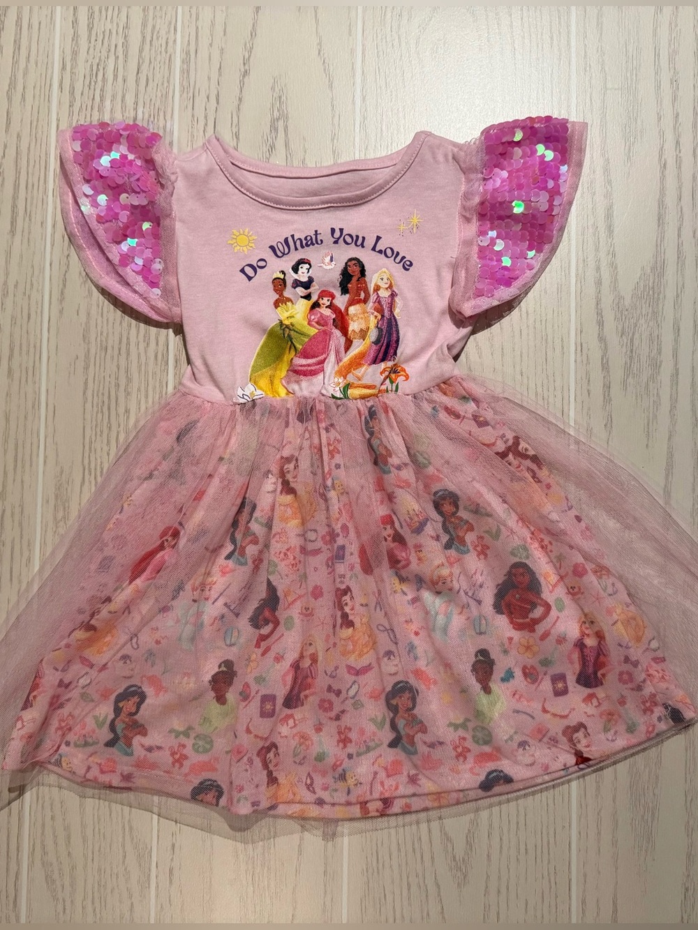 Disney Princess Girls 2T Pink Tulle Tutu Dress Sequin Birthday